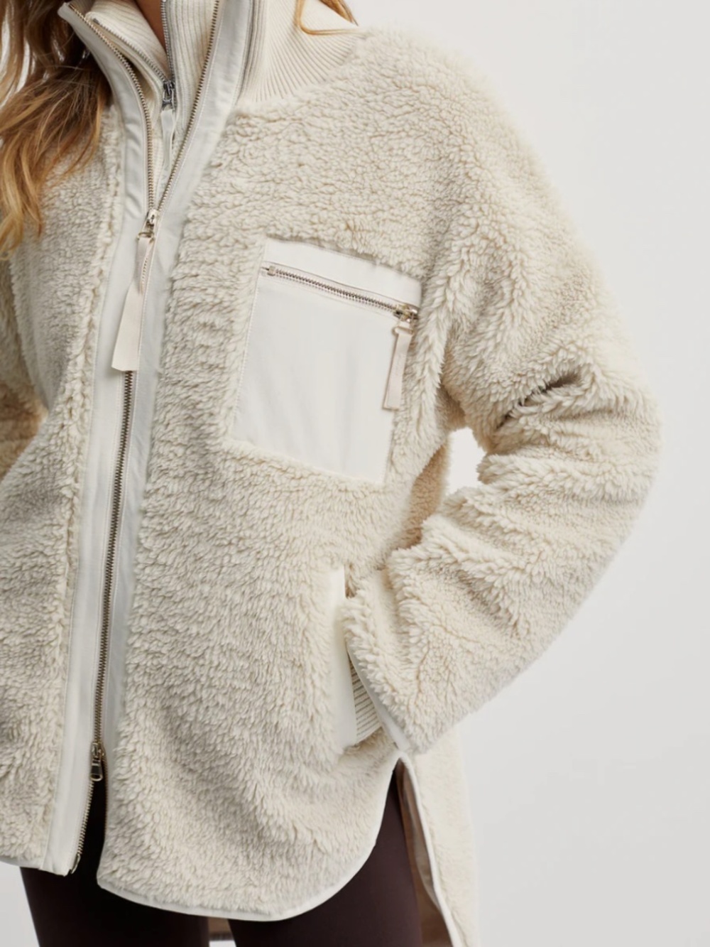 Varley Marney Cream Teddy Sherpa Zip Jacket